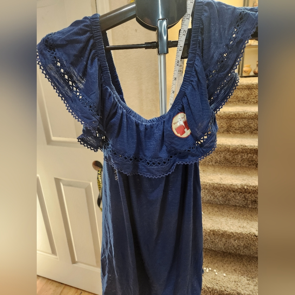 NWT Women's Blue Off-Shoulder Top Faded Glory Size XL - Picture 8 of 9